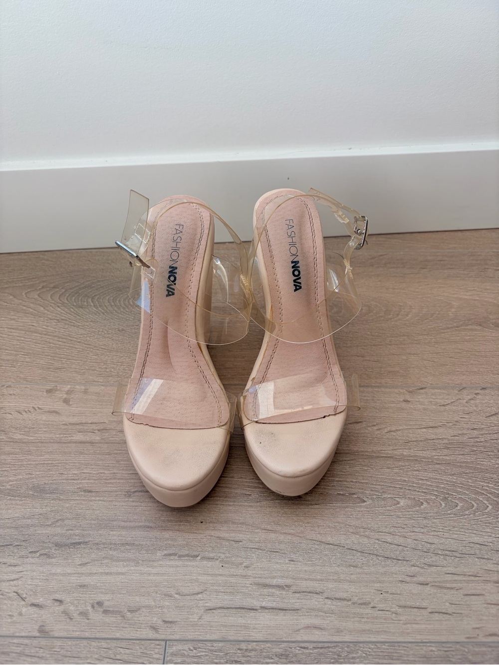 Fashion Nova Blush Nude Platform Heels with Clear Straps